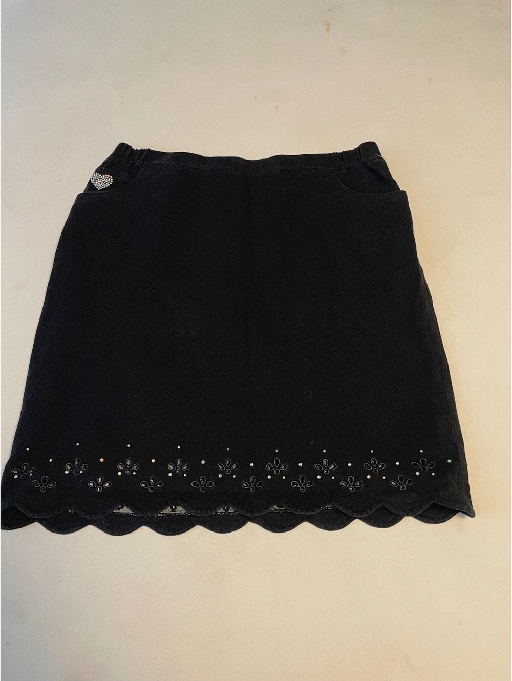 Dream Jeans Black Scalloped Hem Mini Skirt with Embellishments Size M